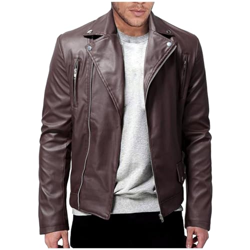 Slxbear Chaquetas de piel sintética para hombre, con cremallera completa, parka deportiva básica con bolsillo, chaquetas de motocicleta de manga larga de poliuretano para otoño, talla XXS-3XL, #01