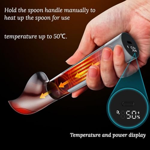 Cuchara de helado calentada, cuchara portátil recargable de mano con pantalla digital, temperatura ajustable, impermeable, 8 horas de espera - Juego de 2 piezas