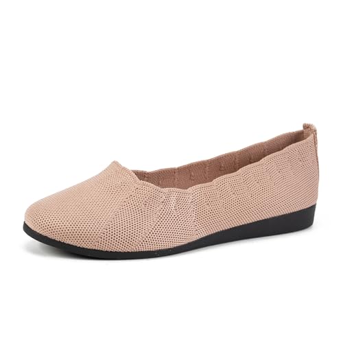 Allbestop Chaussures De Marche Confortables Femmes Confortables Respirantes Antidérapantes Tricotées Sport Plates Été Enfilade(Rose,43)