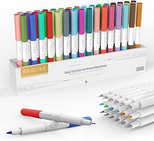 REALIKE Dual Tip Pens Set for Cricut Maker 3/Maker/Explore 3/Air 2/Air Fine Point Pen Write Drawing Compatible with Circuit explore machines 0.4 Tip and 1.0 Tip (48 pack with 45 colors)
