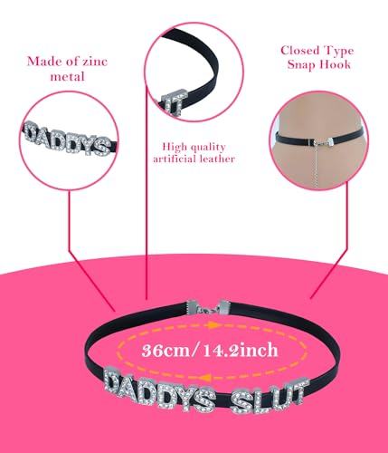 DADDY'S Choker Necklaces,Rhinestone Chokers For Women Honey Princess Hotwife,Cute Sexy Dad Collar For Girls,Letters Artifical Crystal Necklace,Faux Leather Rhinestone Daddy Chokers Jewelry, Faux2