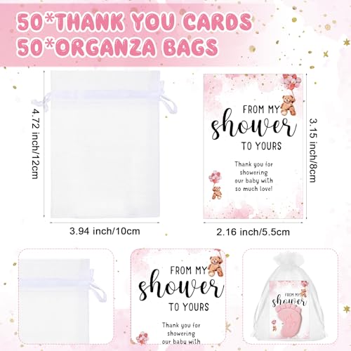 Image of 50 Sets Baby Shower Soap Favors for Guests - Mini Handmade Footprint Scented Soap with Thank You Cards and Organza Bag, Party Gifts for Gender Reveal Baptism(Bear,Pink)