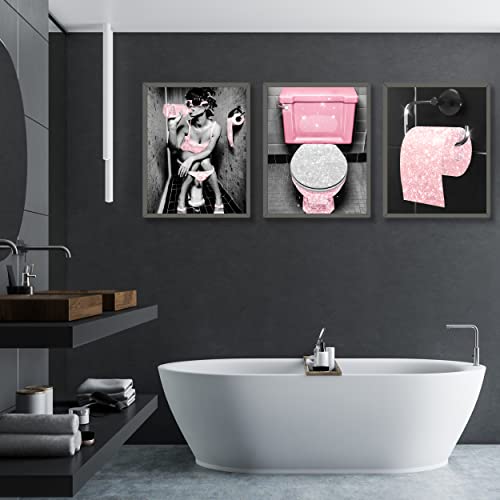 Luodroduo Lot de 6 impressions sur toile de soie glamour à paillettes pour salle de bain, noir et blanc, moderne, pour salle de bain (27,9 x 35,6 cm, sans cadre) – vue 6