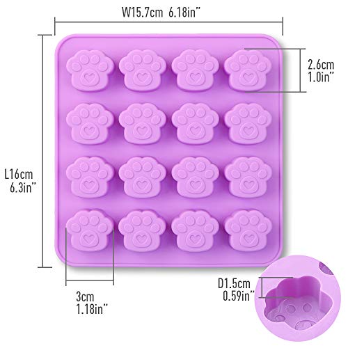 Cozihom Dog Paw Shaped Silicone Molds, 16 Cavity, Food Grade, For Chocolate, Candy, Pudding, Jelly, Dog Treats. 4 Pcs #TOP5