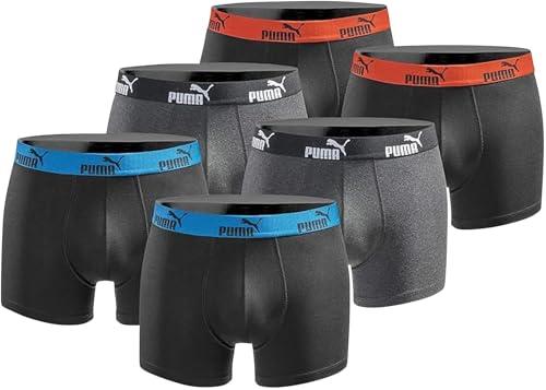 PUMA Boxershort 6er Pack Herren Basic Black Limited Edition - New Black Anthracite- Gr.M