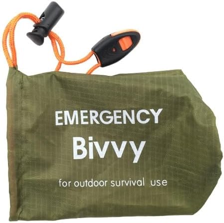 Emergency Sleeping Bag Bivy Sack. Reflective Thermal Shelter. Army Green Tough Guy Style. Ultralight Survival Gear with Whistle. for Outdoor, Hiking, First Aid, Bug Out Bag