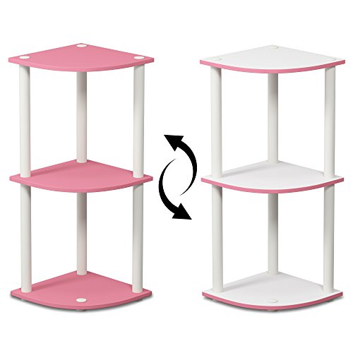 Furinno 7-Cube Reversible Open Shelf, White/Pink 11048Wh/Pi & Turn-N-Tube 3-Tier Reversible Corner Display Rack Multipurpose Shelving Unit, Pink/White #TOP6