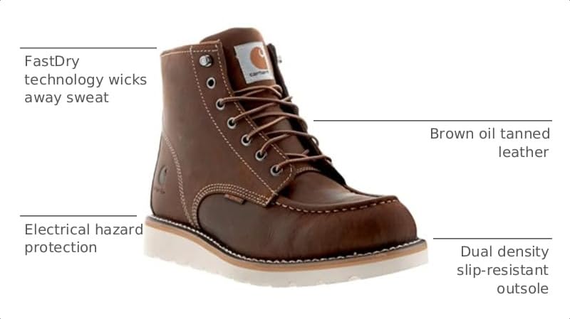 Carhartt Men's 6” Moc Toe Waterproof Work Boots - Oil-Tanned Leather Boots with FastDry Lining, Dual-Density Rubber Wedge Traction Outsole, EH Rated - Image 4