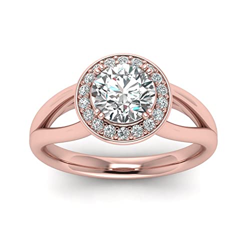 Image of 55Carat Choose Your Gemstone Split Shank 0.75 Carat Diamond CZ Ring Rose Gold Plated Round Shape Split Shank Engagement Ring Matching Jewelry Wedding Jewelry Easy to Wear Gifts US Size 4 to 12