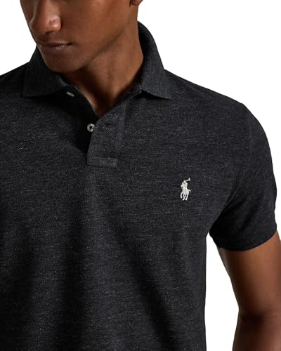 Image of POLO RALPH LAUREN Men Custom Fit Mesh Pony Logo Shirt (M, BlackMarblHtr)