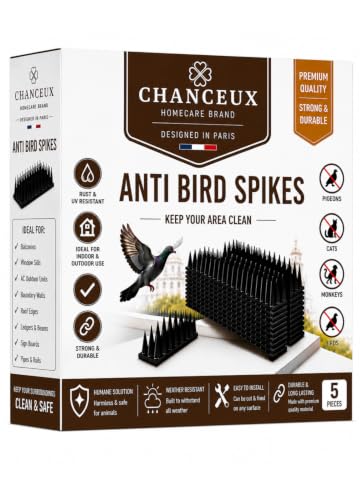 Image of CHANCEUX Anti Bird Plastic Spikes Black (5 pcs Set) for AC Balconies Window Home Protection from Pigeon Dog Monkey Crow Kabootar -Area Covers 5 FT - kabutar Control Scare Repellent Balcony Railing