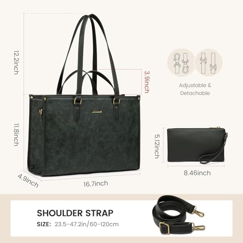LOVEVOOK Vintage Leather Laptop Tote Bag with Clutch - 15.6 Inch Work Bag for Women, Business, Office, Teacher3