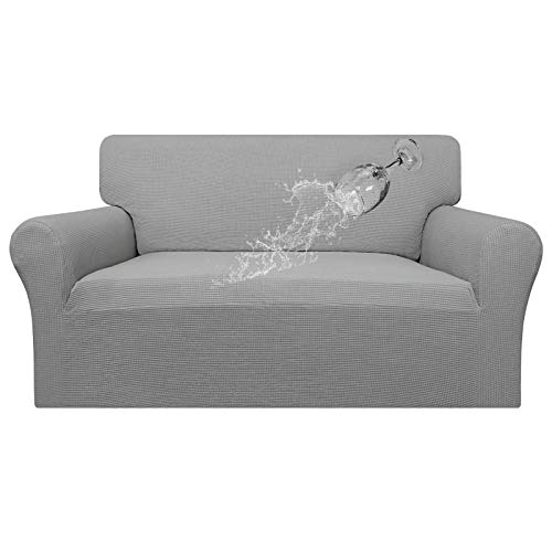 Image of Easy-Going Waterproof Loveseat Couch Cover Stretch Jacquard Sofa Cover | Dual Waterproof Sofa Slipcover, Leakproof Furniture Protector for Kids, Pets, Dog and Cat (Loveseat, Light Gray)