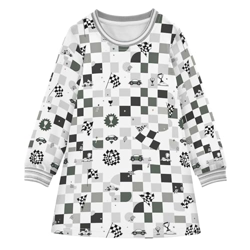 Racing Green Checkered Racing Girls Fall Dress Stylish Toddler Playwear Dress 2T