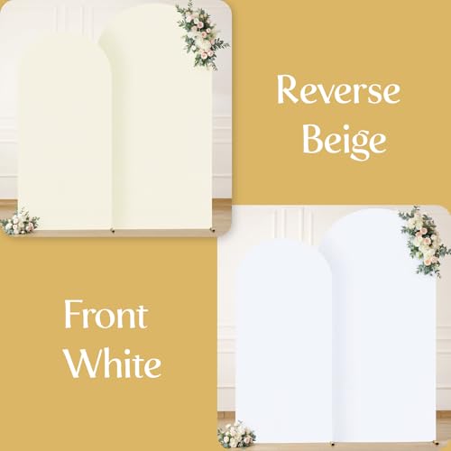 Image of White and Beige Arch Cover Set of 2-7.2FT and 6FT Arch Backdrop Cover Spandex Fitted Wedding Balloon Arch Stand Covers for Bridal Shower Wedding Baby Shower Birthday Party Ceremony Photo Background