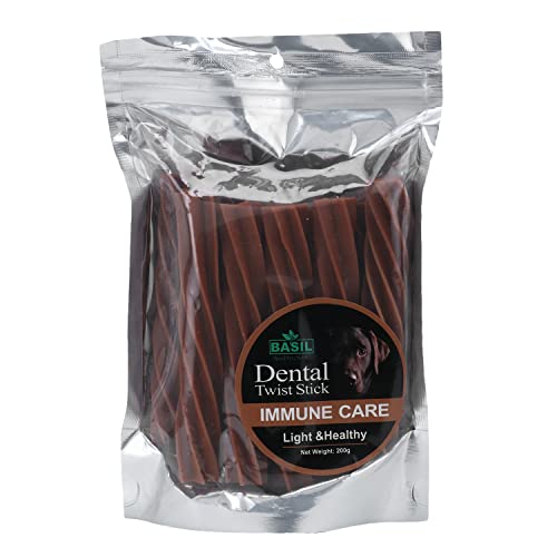Image of Basil Immune Care Twisted Chew Sticks Pets Treats and Chews, Light and Healthy for Dogs (200gms in a Packet) Dental Cavities and Cleans - Pack of 1