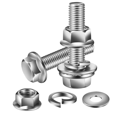 M6 x 18mm Flanged Hex Head Bolts, Nuts, Flat &amp; Lock Washers, 20Pcs 18-8 (304) Stainless Steel, Fully Threaded, by SG TZH