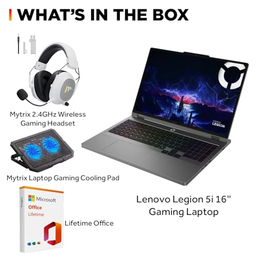 Image of Lenovo Legion 5i 16 inch Gaming Laptop, WQXGA 240Hz Display, Intel Core Ultra 9-275HX, NVIDIA GeForce RTX 5060, 32GB RAM, 1TB SSD, Wi-Fi 7, RGB Backlit, Win 11 Home, w /Mytrix Accessory Lifetime Office