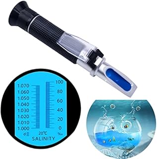 Salinity Refractometer for Aquarium Marine Seawater Fishkeeping Saltwater Refractometer Dual Scale Specific Gravity Salinity Tester Hydrometer 0-100 PPT& 1.000-1.070 Optics Salinity Meter with ATC