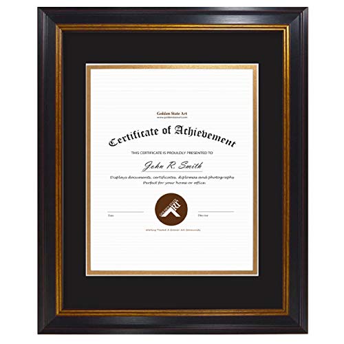 Golden State Art, 11X14 Black Gold & Burgundy Color Frame For 8X10 Diploma/Certificate, Includes Double Mat And Real Glass (Black Over Gold Double Mat, 1-Pack) #TOP1