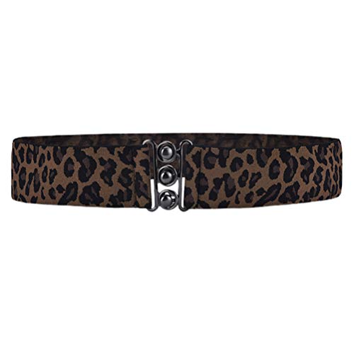 VALICLUD Women Leopard Elastic Stretchy Skinny Waist Belt with Metal Buckle for Jeans Pants Ladies Girls Birthday Gift