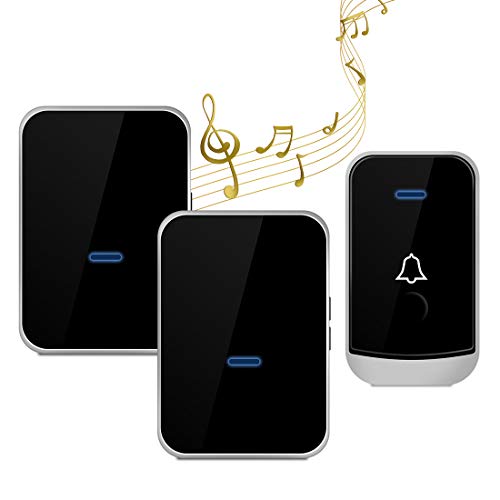 Wireless Doorbell with 2 Receivers-Easy Install, Over 1000-feet Range Feet with 45 Melodies, 4 Volume Levels & LED Flash (Black-gold)