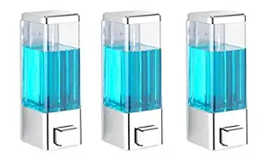 BATH GURU ABS Plastic 350 Ml Liquid Soap Dispenser Shampoo Sanitizer Dispenser Shower Gel Dispenser Chrome Plated Soap Dispenser for Bathroom Kitchen (Pack of 3)