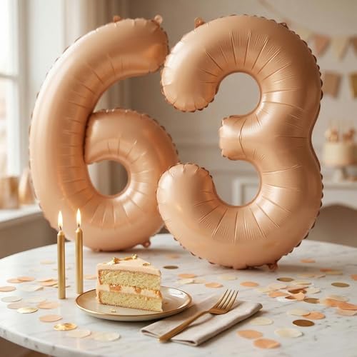 Image of Wanna Party 40 Inches Apricot Super Shape Number 6 Balloon, 60th Birthday, Number Balloons for Themes & Events, Birthday Supplies & Decoration - Caramel Light brown Foil Number balloon