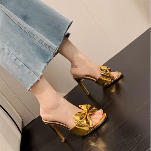 Women’s Bow Stiletto Heels Open Toe Mules Slip on Heeled Sandals Silver Gold Wedding Dress Heel Sandals4