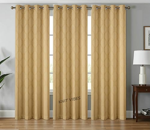 Image of Room Darkening Grommet Curtains 7 Feet Long Set of 3 pcs for Living Room | 70-75% Room Darkening Door Curtain Panel, Golden