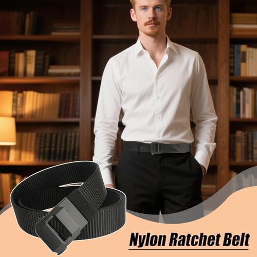 Ratchet Belts - 47.24x1.97 Inch Adjustable Leather Style Belt for Formal Wear, Casual Outfits with Stretch Function, Waist Accessories for Men, Suit, Pants, Jeans, Golf Hiking, Nylon Black2