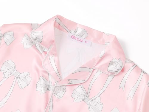 Image of Topgal Girls Satin Pajamas, Coat Style Silky Button Up, Size 6-16 | 2-Piece Button-Front Design; Easy Dressing; Relaxed Home Wear; Bedtime, Lounging, Sleepovers and Gifting