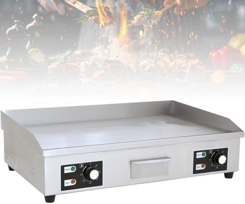 Commercial Electric Griddle, 3000 W Nonstick Stainless Steel Electric Griddle, Stainless Steel Countertop Grill with Flat Surface, 8mm Thick Iron Plate, for Camping, Commercial
