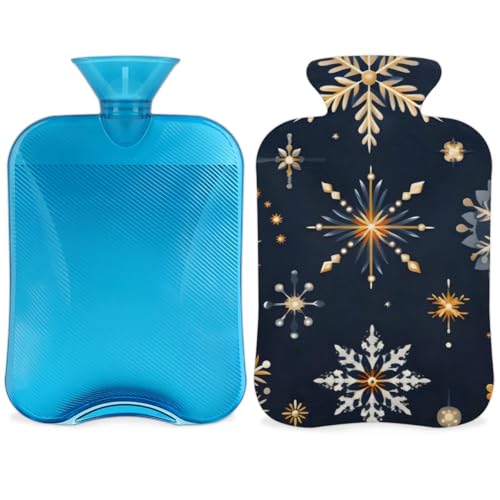 Hot Water Bottle with Soft Cover,2L Christmas Snowflakes Hot Water Bag for Hot and Cold Compress, Hand Feet Warmer, Magical Snowflakes Rubber Hot or Cold Water Bottle Halloween Christmas Decorations