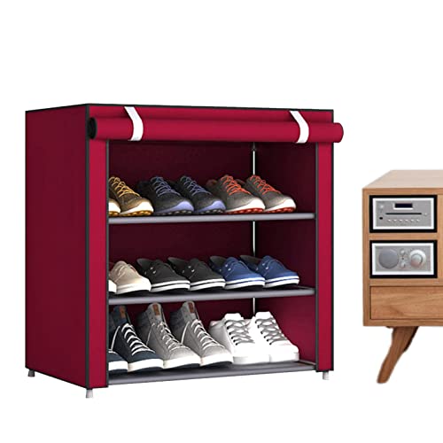 Zapatero de 4 niveles de tela no tejida, estantes plegables para zapatos con capacidad para 9 pares, zapatero de metal con cubierta a prueba de polvo, organizador de zapatos para pasillo, dormitorio,