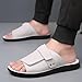 QEOSNBX Men'S Leather Platform Slide Sandals With Adjustable Hook And Loop Fashion Round Toe Open Comfortable Slip On Soft Sole Non-Slip Casual Slippers For Daily Beach Walking (White,9)