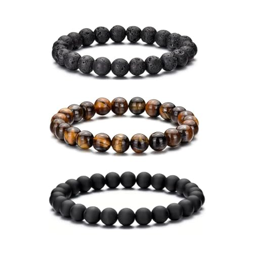 RANKEEF Perlenarmband Herren, 8 mm Perlenarmbänder Set, Stretch-Armbänder Herren, Verstellbares Schwarzes Kristall-Perlenarmband Perlen Armband Herren