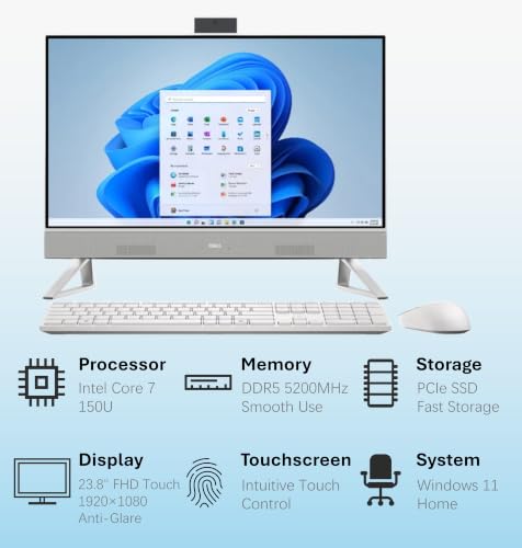 Image of Customized Dell All-in-One Desktop DEC24250, 23.8 inch FHD Touch Display, Intel Core 7 150U, 16GB-64GB RAM, 512GB-2TB SSD, Windows 11 Home, Compact Business Computer