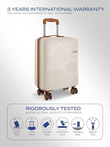 Image of Safari Pentagon Pro 8 Wheels 55cm Cabin Size Trolley Bag, Hard Case Polypropylene, 360º Wheeling Small Carry-on Luggage, Suitcase for Travel, Trolley Bags for Travel, Luxury Beige