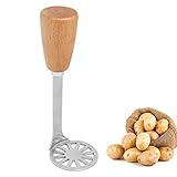 Asdirne Aplastador de Patatas, Machacador de Patatas con Mango de Madera y Placa Trituradora de Acero Inoxidable de Grado Alimenticio, Multifuncional Chafador de Ppatatas, 15,3 CM
