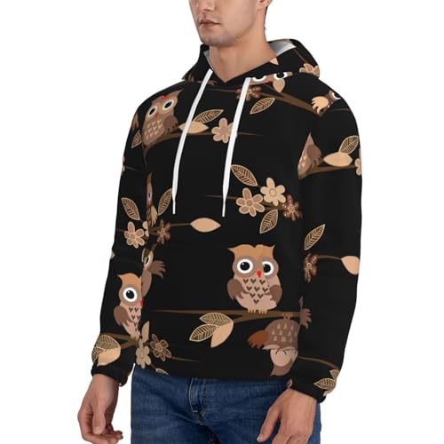 Sweat à capuche homme hiboux marron avec imprimé mignon - 5