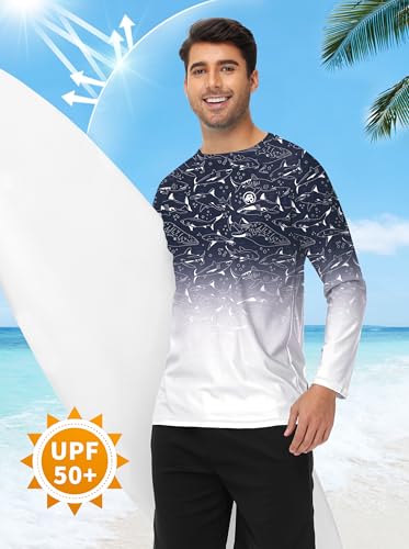 Image of AOBUTE Mens Long Sleeve Swim Shirt Quick Dry Sun Protection Rash Guard