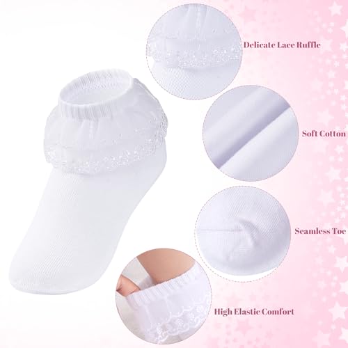 3 Pairs Girls Ruffle Socks Cute White Frilly Lace Princess Dress Socks for Girls Toddler Daily Wear4