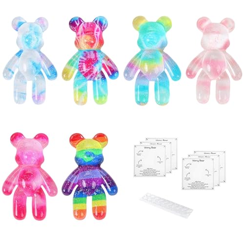 6 PCS Pocket Bear Hug Jelly Design Pocket Worry Bear Hugs Resin Positive Token Small Gifts Thinking of You Gifts Famlies Bestie Lovers Couples for Girls Boys Teens