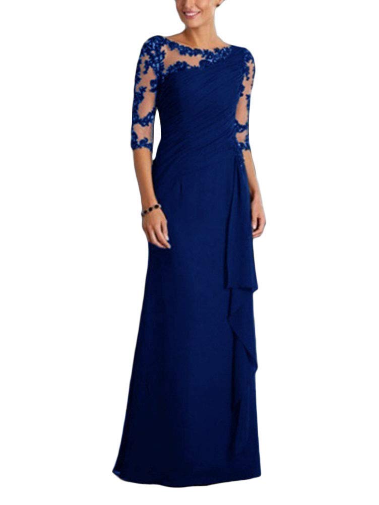 Onsoyours Mujer Vestidos De Fiesta Largos De Noche Elegantes Transparentes Encaje Mangas 3/4 Vestido Largo Vestidos Coctel
