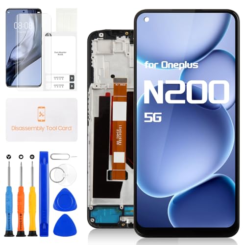 Tela de substituição para OnePlus Nord N200 5G para tela LCD One Plus Nord N200 DE2118 Touch Digitalizador DE2117 Montagem com kits de peças de reparo (preto com moldura)