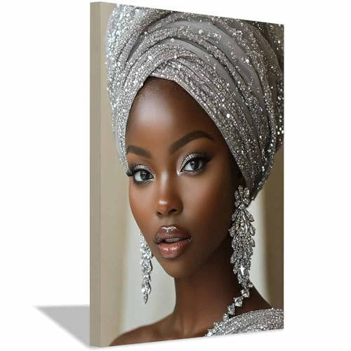 Tableau Femme Africaine pour Égayer un Mur Vide Toile Jaune Encadrée