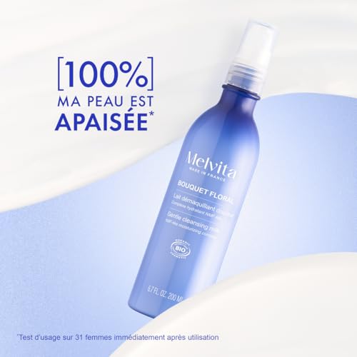 Melvita Lait Démaquillant Douceur Bio pour un démaquillage doux et efficace enrichi en extraits floraux apaisants hydratation optimale parfum floral enivrant 200 ml Gamme Bouquet Floral - vue 4