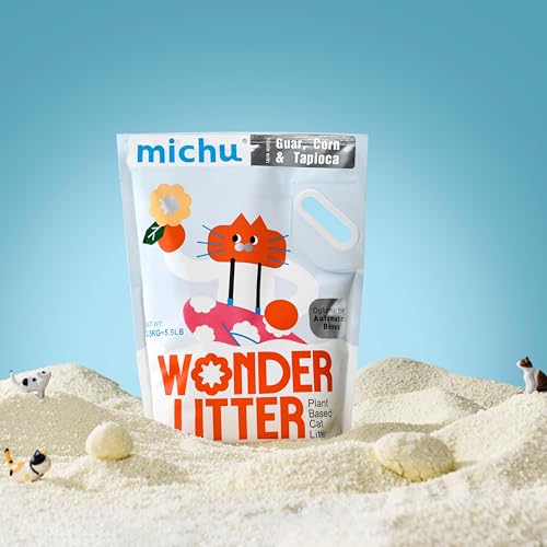 Michu Wonder Cat Litter, Cassava Plant-Based Cat Litter, Automatic Litter Box Friendly, Flushable & Fast Clumping, Low Dust Odor Control, 5.5lb/88oz - Lemon Tea 2 Pack