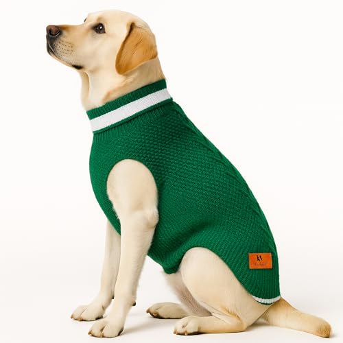 Image of Dog Sweater for Large Dogs (Green, 24-Inch) - Soft, Stretchable Knit Dog Winter Clothes to Keep Labrador, Boxer & Indie Warm, Cozy and Stylish